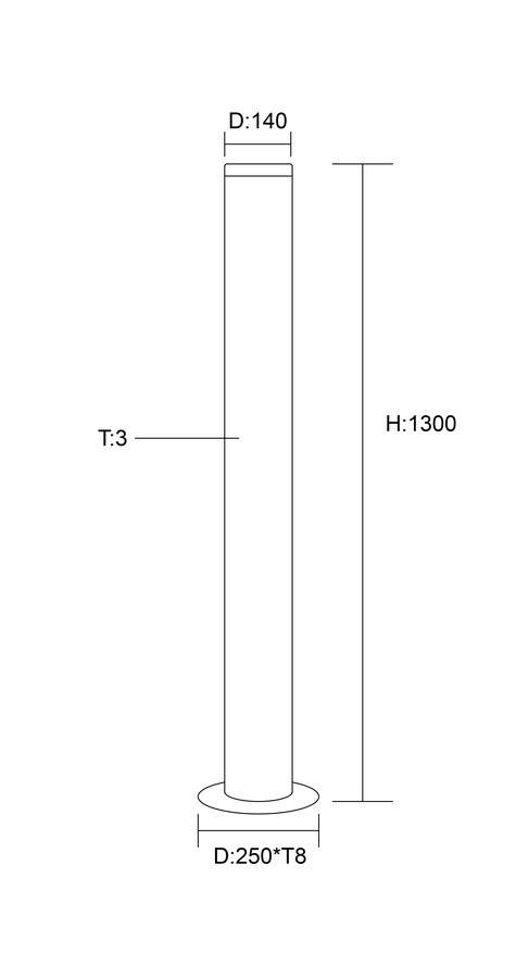 Technical drawing, 140mm fixed bollard