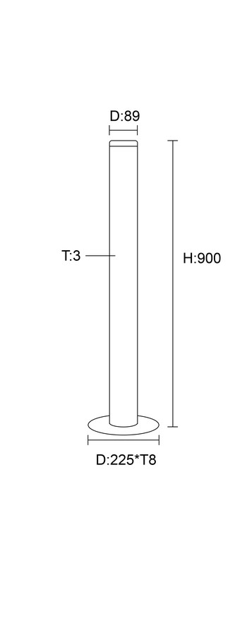 Technical drawing, 90mm fixed bollard